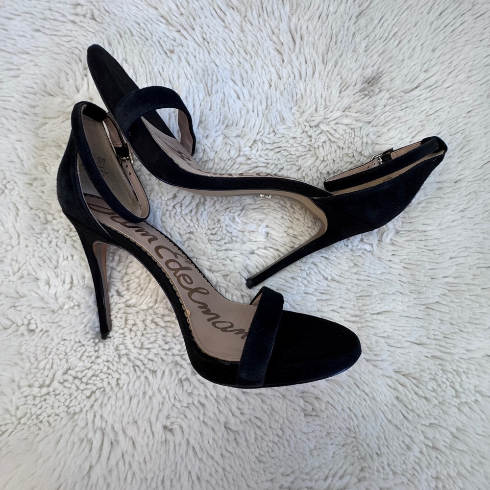 Sam‎ Edelman Ariella Black Suede Ankle Strap Stiletto Heeled Sandals Womens 6.5M